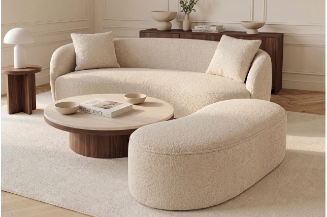 Banc coffre ELEMENTAL 120cm bouclé beige avec rangement
