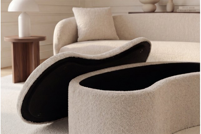 Banc coffre ELEMENTAL 120cm bouclé beige avec rangement