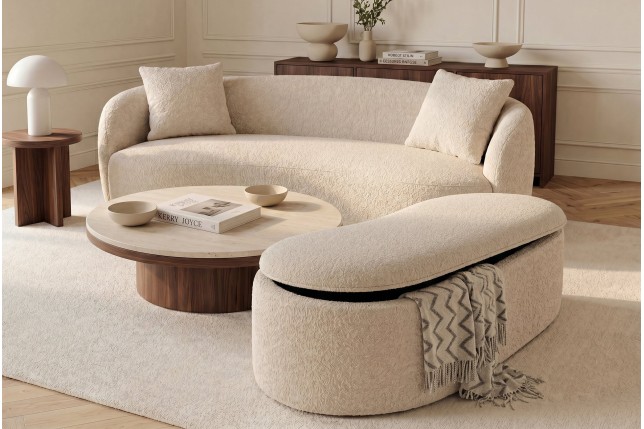 Banc coffre ELEMENTAL 120cm bouclé beige avec rangement