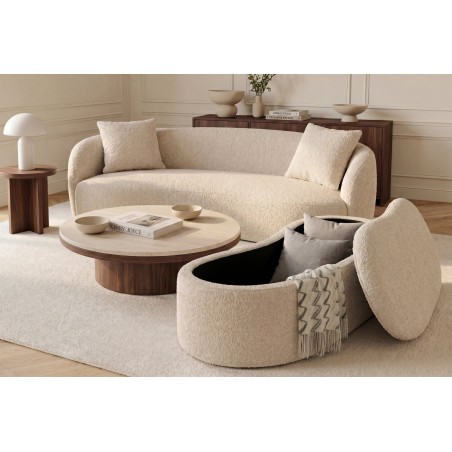 Banc coffre ELEMENTAL 120cm bouclé beige avec rangement