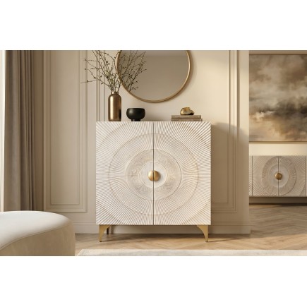 Highboard GOLDEN SUNSET 120cm - Buffet manguier blanc et doré