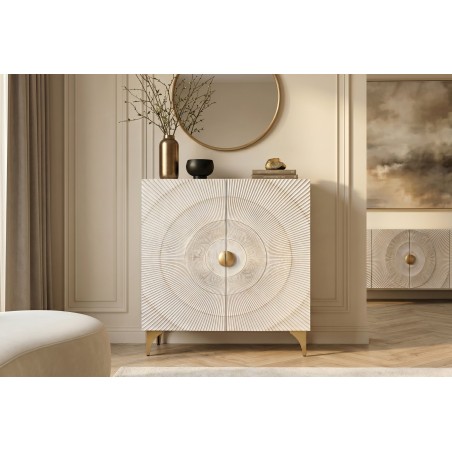 Highboard GOLDEN SUNSET 120cm - Buffet manguier blanc et doré