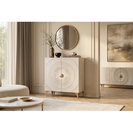 Highboard GOLDEN SUNSET 120cm - Buffet manguier blanc et doré