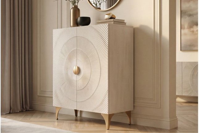 Highboard GOLDEN SUNSET 120cm - Buffet manguier blanc et doré