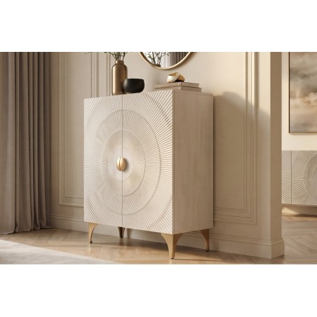 Highboard GOLDEN SUNSET 120cm - Buffet manguier blanc et doré