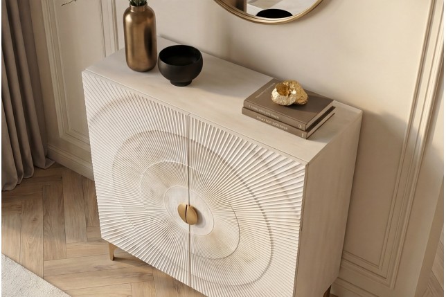 Highboard GOLDEN SUNSET 120cm - Buffet manguier blanc et doré