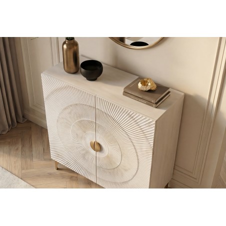 Highboard GOLDEN SUNSET 120cm - Buffet manguier blanc et doré