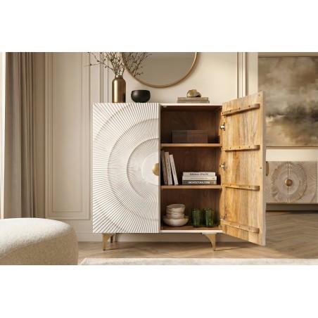 Highboard GOLDEN SUNSET 120cm - Buffet manguier blanc et doré