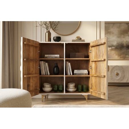Highboard GOLDEN SUNSET 120cm - Buffet manguier blanc et doré