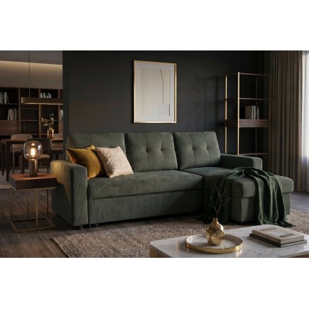 Canapé d'angle convertible APARTMENT velours vert 3 places