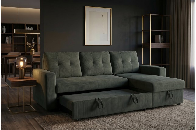 Canapé d'angle convertible APARTMENT velours vert 3 places
