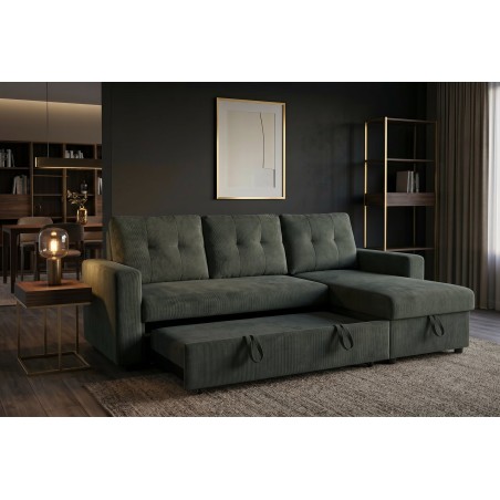 Canapé d'angle convertible APARTMENT velours vert 3 places