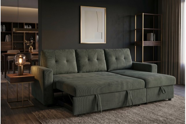Canapé d'angle convertible APARTMENT velours vert 3 places