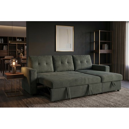 Canapé d'angle convertible APARTMENT velours vert 3 places