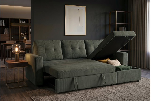 Canapé d'angle convertible APARTMENT velours vert 3 places