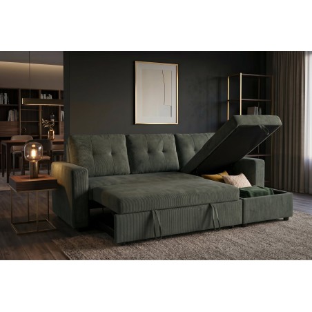 Canapé d'angle convertible APARTMENT velours vert 3 places