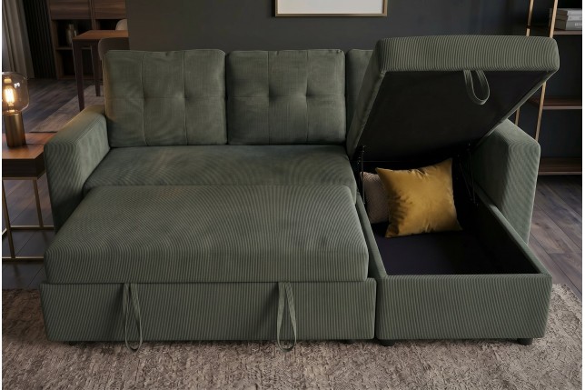 Canapé d'angle convertible APARTMENT velours vert 3 places
