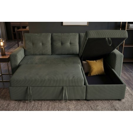 Canapé d'angle convertible APARTMENT velours vert 3 places