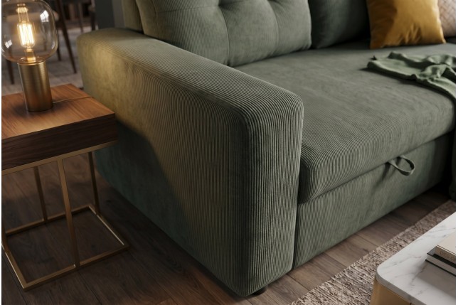 Canapé d'angle convertible APARTMENT velours vert 3 places