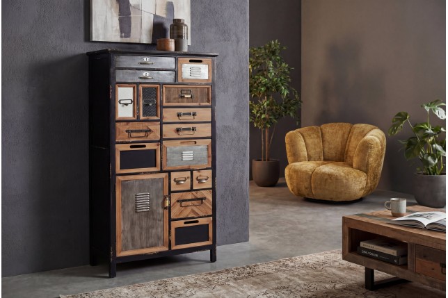 Highboard SECRETS 150cm pin massif vintage brown