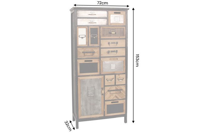 Highboard SECRETS 150cm pin massif vintage brown