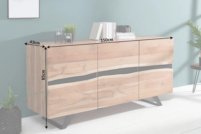 Bahut AMAZONAS 150cm Bois Massif Acacia Pieds Métal