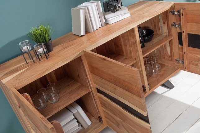 Bahut AMAZONAS 150cm Bois Massif Acacia Pieds Métal