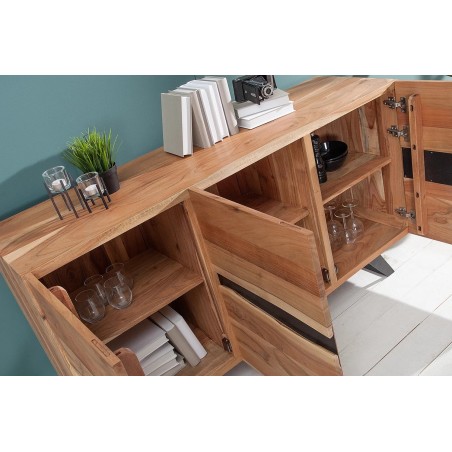 Bahut AMAZONAS 150cm Bois Massif Acacia Pieds Métal