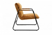 Fauteuil design en velours coloris jaune moutarde
