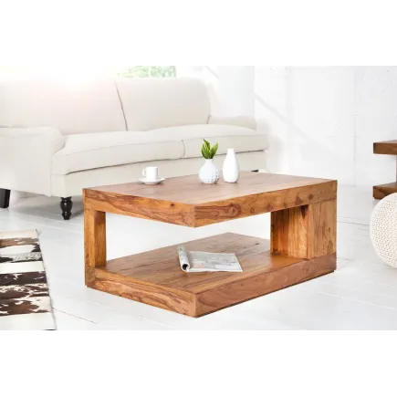 Table basse 90x60 cm design avec rangement en bois Sheesham (Palissandre)  massif