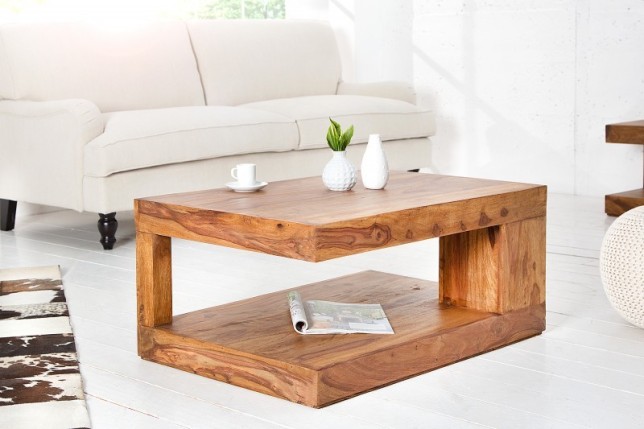 Table basse 90x60 cm design avec rangement en bois Sheesham (Palissandre)  massif