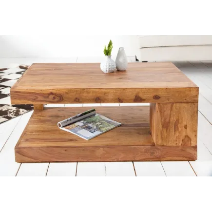 Table basse 90x60 cm design avec rangement en bois Sheesham (Palissandre)  massif 2