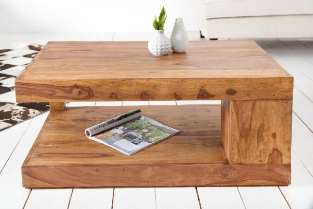 Table basse 90x60 cm design avec rangement en bois Sheesham (Palissandre)  massif