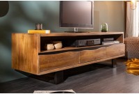 Meuble TV en bois massif d’acacia 160 cm – Design miel et noir avec rangements élégants
