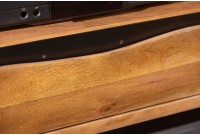 Meuble TV en bois massif d’acacia 160 cm – Design miel et noir avec rangements élégants