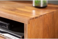 Meuble TV en bois massif d’acacia 160 cm – Design miel et noir avec rangements élégants