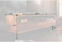 Meuble TV en bois massif d’acacia 160 cm – Design miel et noir avec rangements élégants