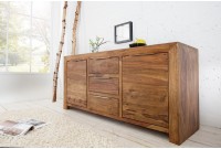 Buffet Bois Massif Naturel 140 cm – Bahut de Salon avec Rangement