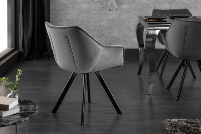 Chaise design scandinave de salle à manger coloris gris en microfibre avec piétement en métal