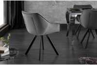 Chaise design scandinave de salle à manger coloris gris en microfibre avec piétement en métal