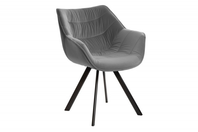 Chaise design scandinave de salle à manger coloris gris en microfibre avec piétement en métal