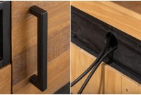 Meuble TV de 200cm en bois massif de style industriel coloris bois et noir