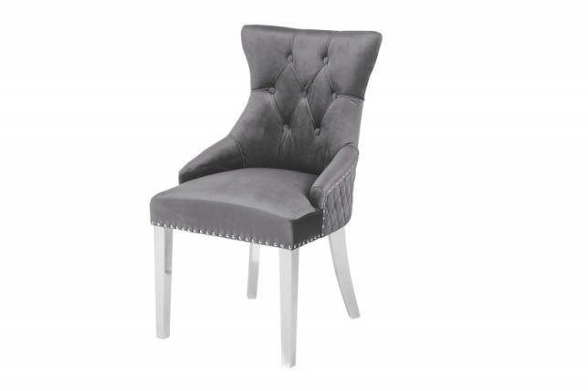 Chaise salle à manger LISA, élégante, en velours, gris, design baroque