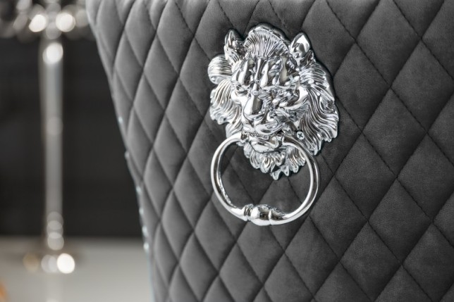 Chaise salle à manger LISA, élégante, en velours, gris, design baroque
