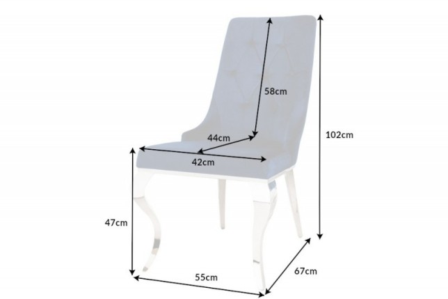 Chaises design capitonné PAULA avec pied baroque en acier inoxydable, velours, bleu