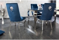 Chaises design capitonné PAULA avec pied baroque en acier inoxydable, velours, bleu