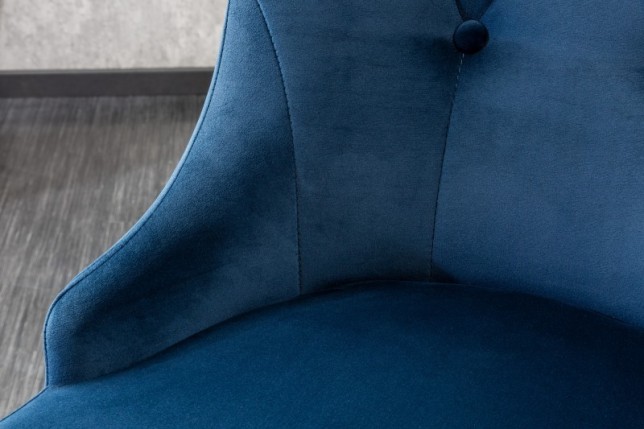 Chaises design capitonné PAULA avec pied baroque en acier inoxydable, velours, bleu