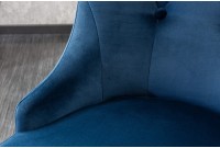 Chaises design capitonné PAULA avec pied baroque en acier inoxydable, velours, bleu