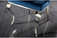 Chaises design capitonné PAULA avec pied baroque en acier inoxydable, velours, bleu