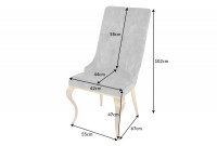 Chaises design capitonné PAULA avec pied baroque en acier inoxydable, velours, gris, doré